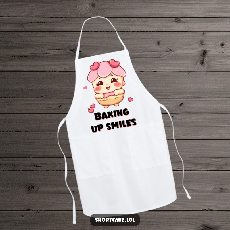 Funny shortcake with rosy cheeks giggling apron, a happy dessert character ready to bake, bringing laughter to the kitchen.