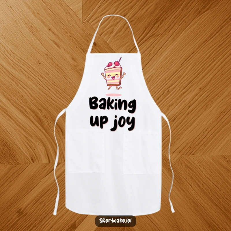 Funny Shortcake Slice Apron with a character leaping happily, bringing joy and a touch of sweetness to the culinary experience.