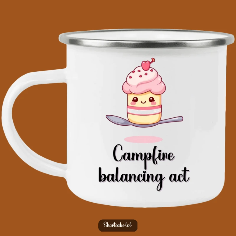 Funny Winking Shortcake Spoon Camping Mug: Playful Sips Outdoors, Perfect Funny Gift