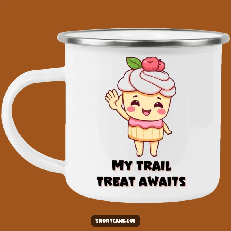 Funny Shortcake Camping Mug: Cheerful Pastry Wave for Outdoor Adventures!