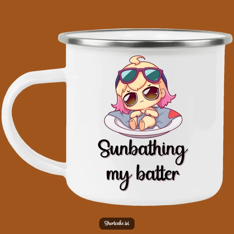 Funny Shortcake Camping Mug: Outdoor Dessert Character Lounging, a Hilarious Funny Gift