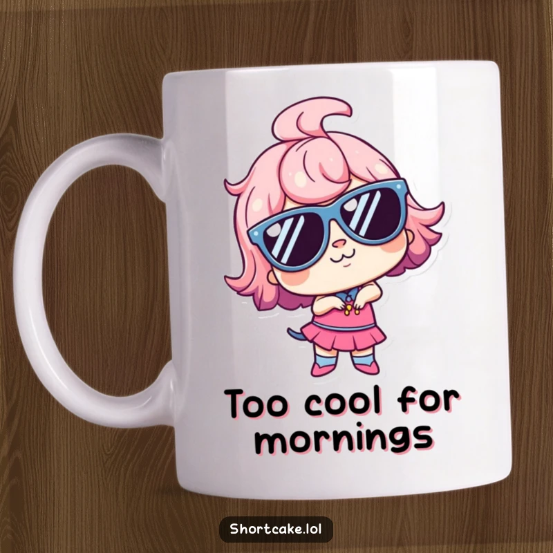 Funny kawaii shortcake wearing oversized sunglasses, striking a goofy, confident pose. Cool and humorous dessert art. Gift.