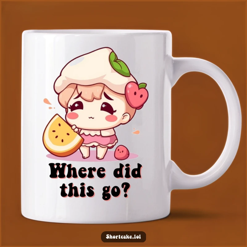 Funny Confused Shortcake Mug: Misplaced Fruit Dessert Humor Gift