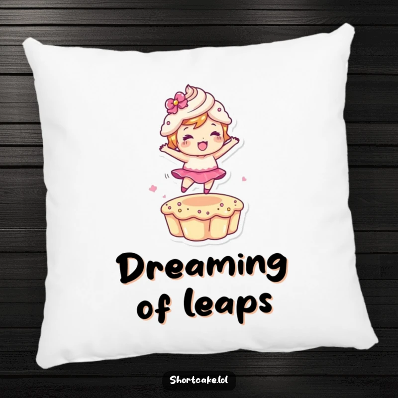 Funny Leaping Shortcake Pillow featuring a dessert character in a dynamic leap, offering comfort and a humorous touch, perfect for a funny gift.