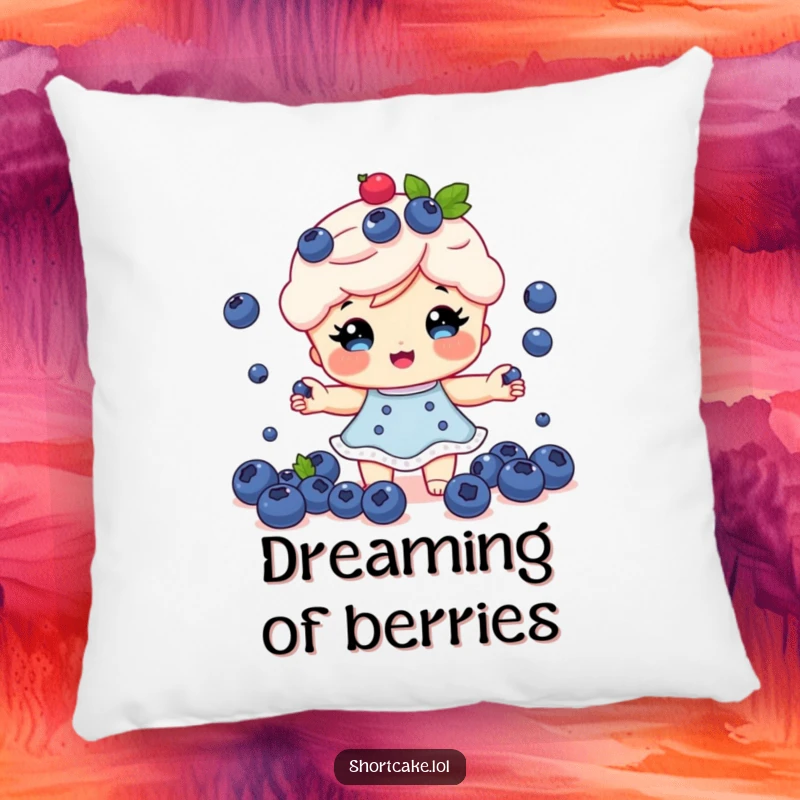 Funny Shortcake Pillow: A shortcake character juggling tiny blueberries, perfect for adding comfort and a sweet touch.