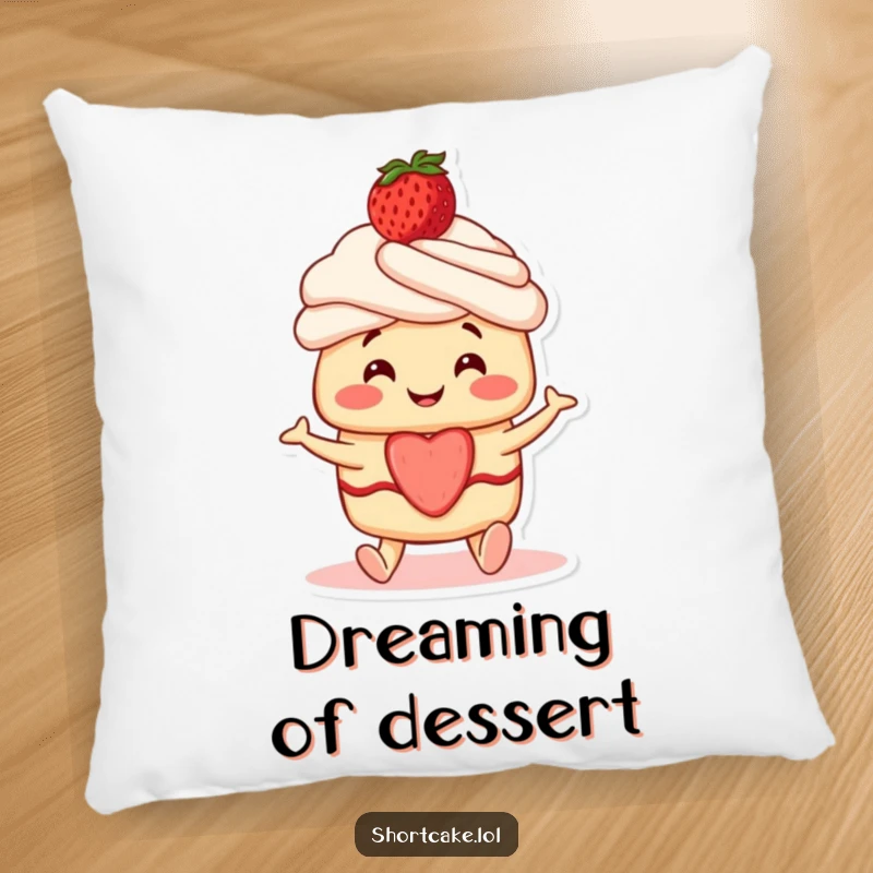 Funny Shortcake Pillow: A smiling shortcake character with a strawberry on top, wiggling its feet happily.