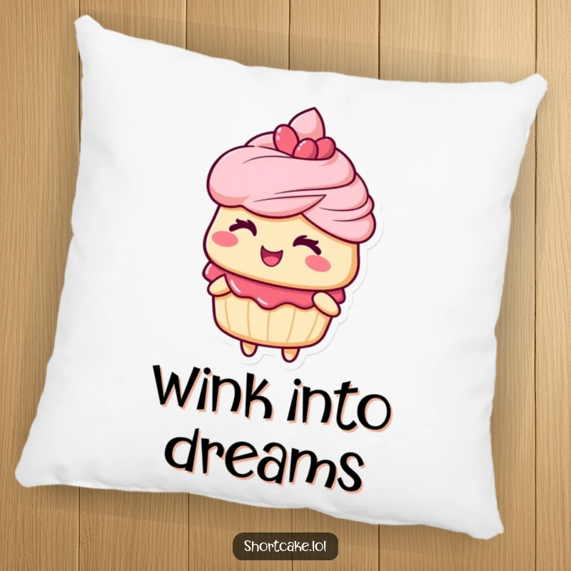 Funny pillow with a shortcake character giving a charming wink, perfect for adding humorous comfort and personality to any seating area.