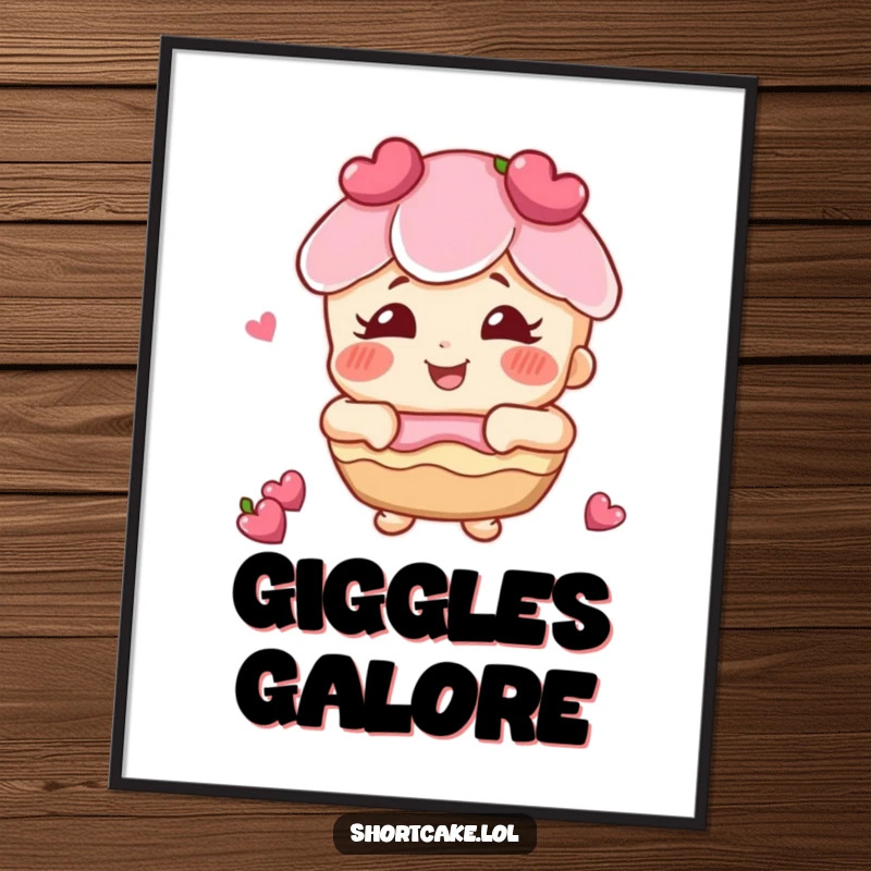 Funny shortcake with rosy cheeks giggling digital art print, a joyful dessert character ready to bring laughter to any room.