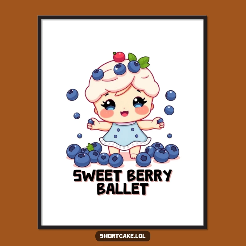 Funny Shortcake Juggling Digital Art: Blueberry Chef Print, Instant Sweet Decor
