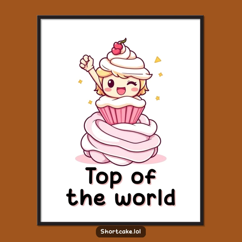 Funny Shortcake Triumph Digital Print - Instant Whipped Cream Victory Art Gift