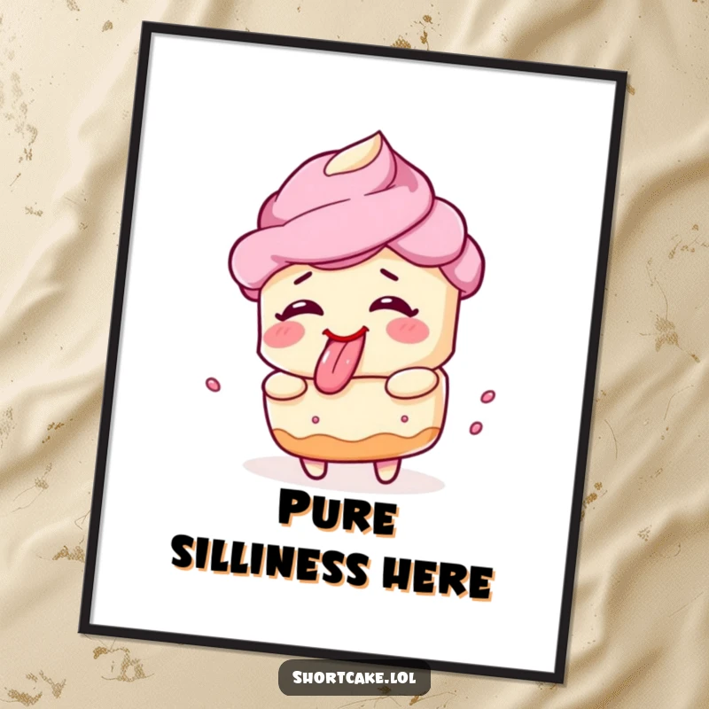 Funny shortcake digital art, spinning, silly face, tongue out, playful illustration, instant download.