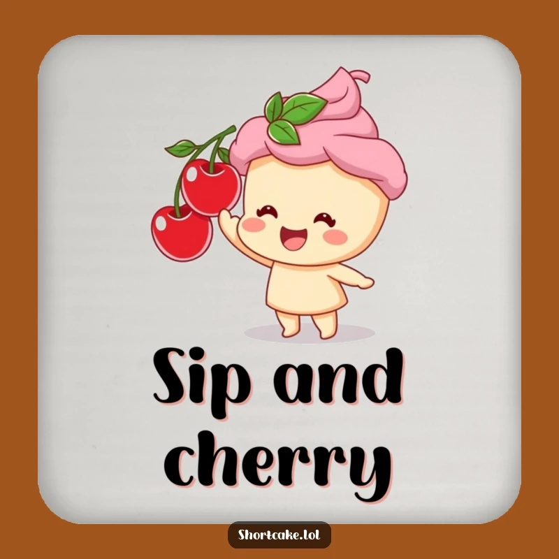 Funny Shortcake Cherry Coaster: Protect Surfaces with Sweet, Humorous Dessert Art