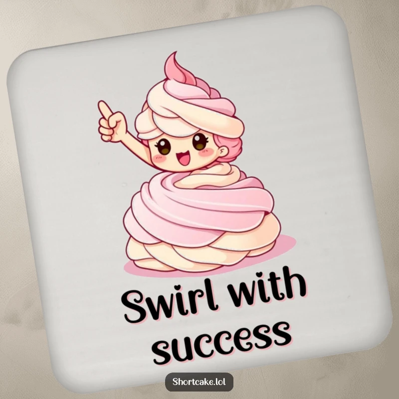Funny Shortcake Coasters featuring a triumphant shortcake character striking a pose on a whipped cream swirl.
