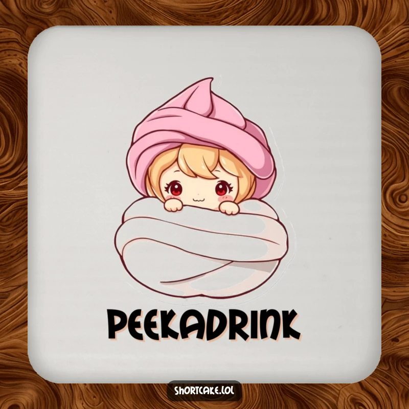 Funny drink coasters featuring a shortcake character peeking from a meringue swirl, protecting surfaces with a splash of humor.