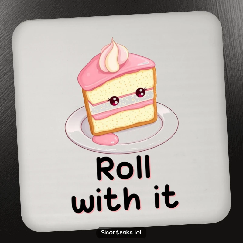 Funny Shortcake Roll Coaster. A shortcake slice rolls with delight down a plate edge, protecting surfaces with dessert humor.