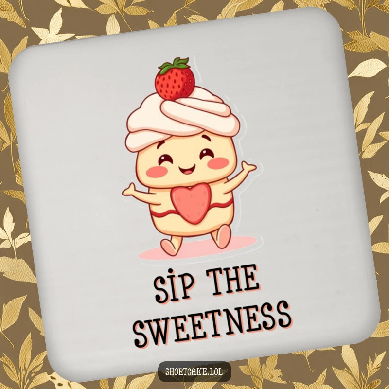 Funny Shortcake Coaster: A smiling shortcake character with a strawberry on top wiggling its feet happily.