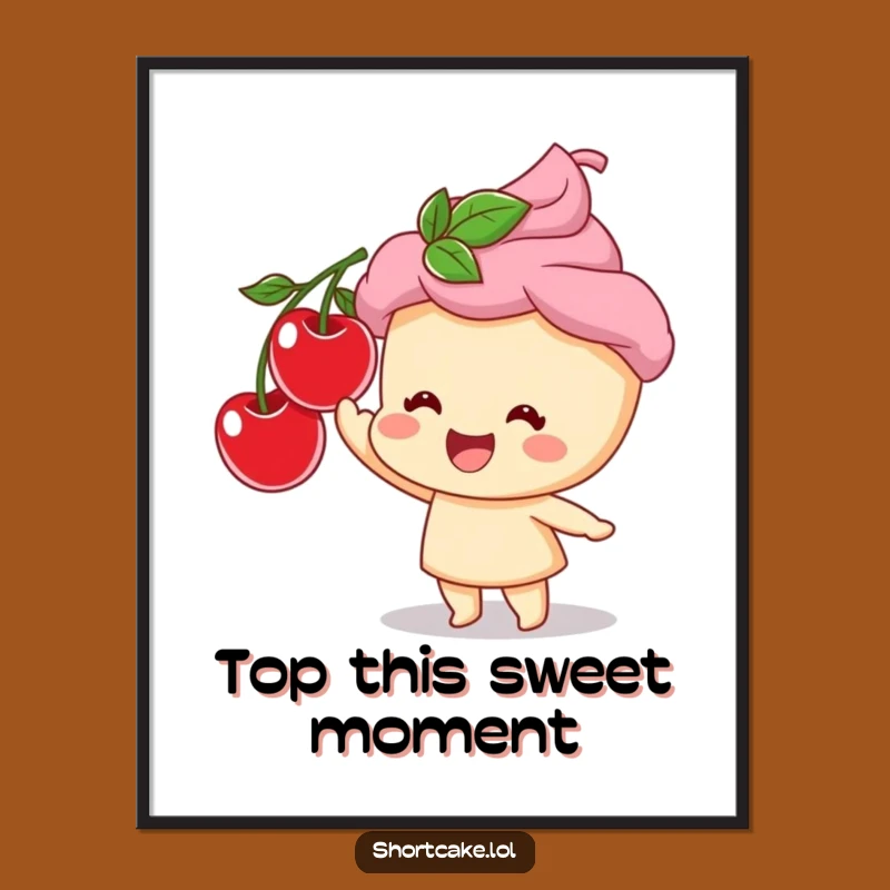 Funny Shortcake Cherry Delight Poster: Adorable Dessert Art for a Cheerful, Humorous Space