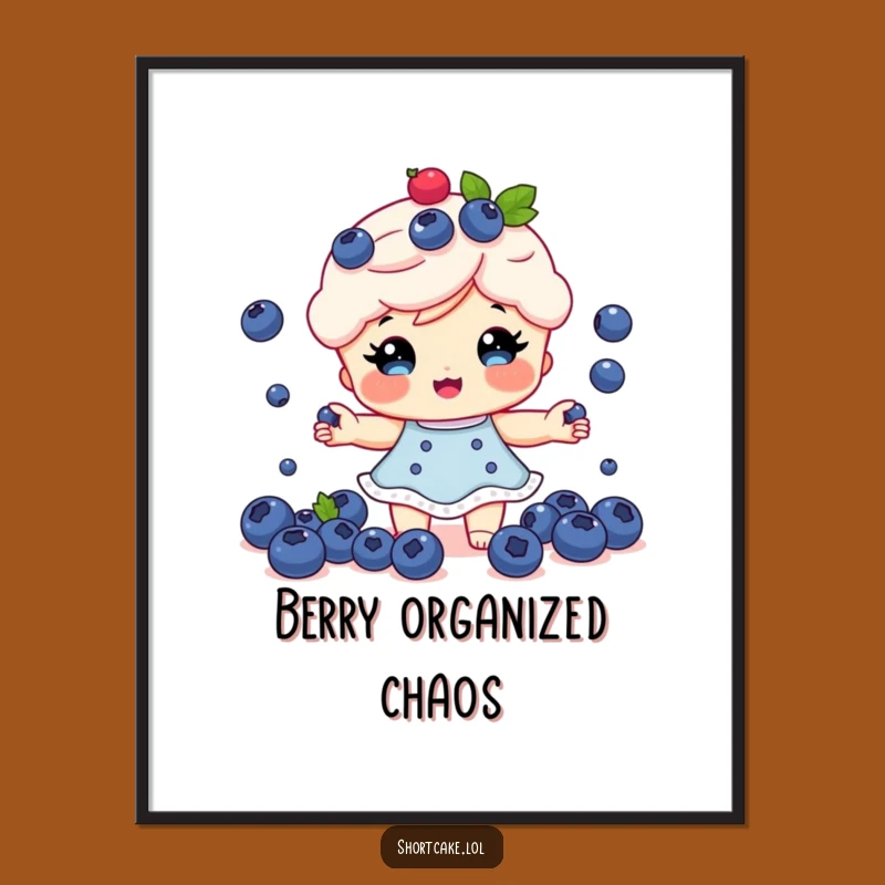 Funny Shortcake Juggling Poster: Blueberry Chef Art, Hilarious Dessert Decor