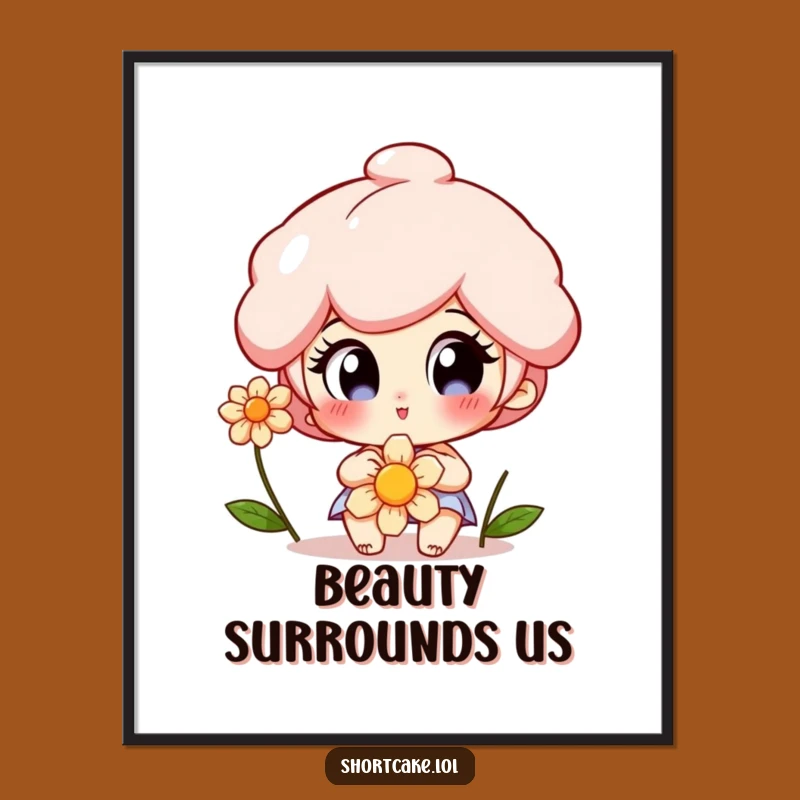 Funny Shortcake Poster: Delighted Eyes Flower Art, Whimsical Wall Decor Gift