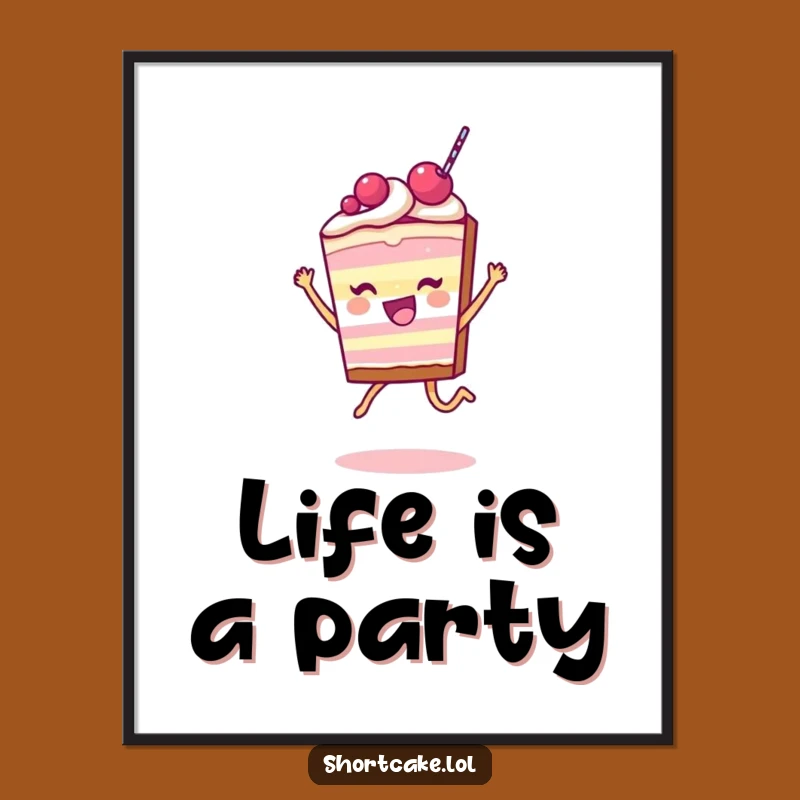 Funny Shortcake Slice Poster: Joyful Leap Character, Whimsical Hilarious Art for Walls