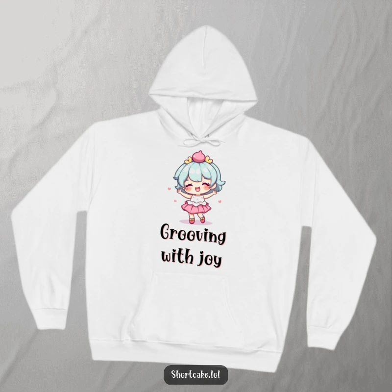 Funny hoodie with a shortcake character doing a delightful, wobbly dance, perfect for cozy comfort.