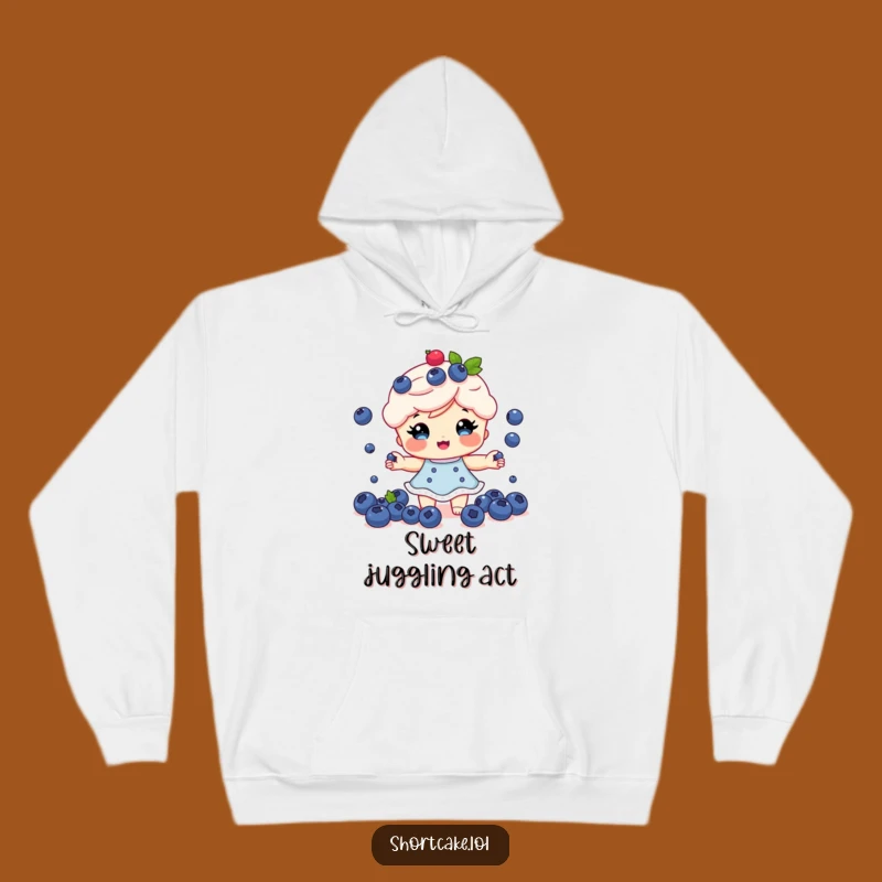 Funny Shortcake Juggling Hoodie: Cozy Blueberry Chef Pullover, Sweet Humorous Gift