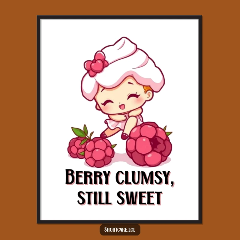 Free Printable Wall Art: Shortcake Tripping Raspberry, Funny Downloadable Decor for a Quirky Space