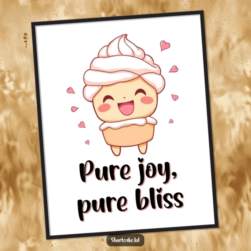 Funny Free Printable Wall Art: A shortcake character grins broadly while whipped cream flies, creating a scene of delightful, edible chaos.