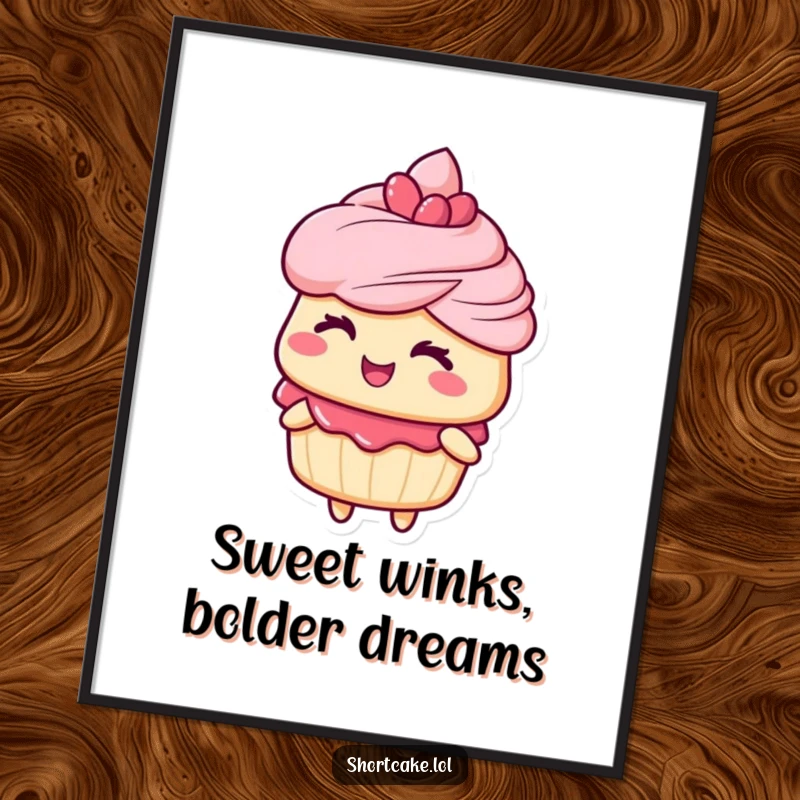 Funny Free Printable Wall Art: Charming shortcake character offering a delightful, knowing wink, adding playful decor.