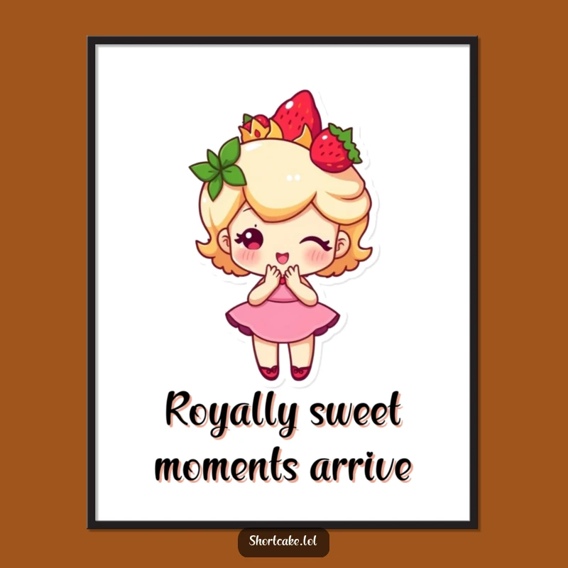 Funny Free Printable Shortcake Crowned Curtsy Wall Art: Cute Dessert Downloadable Decor