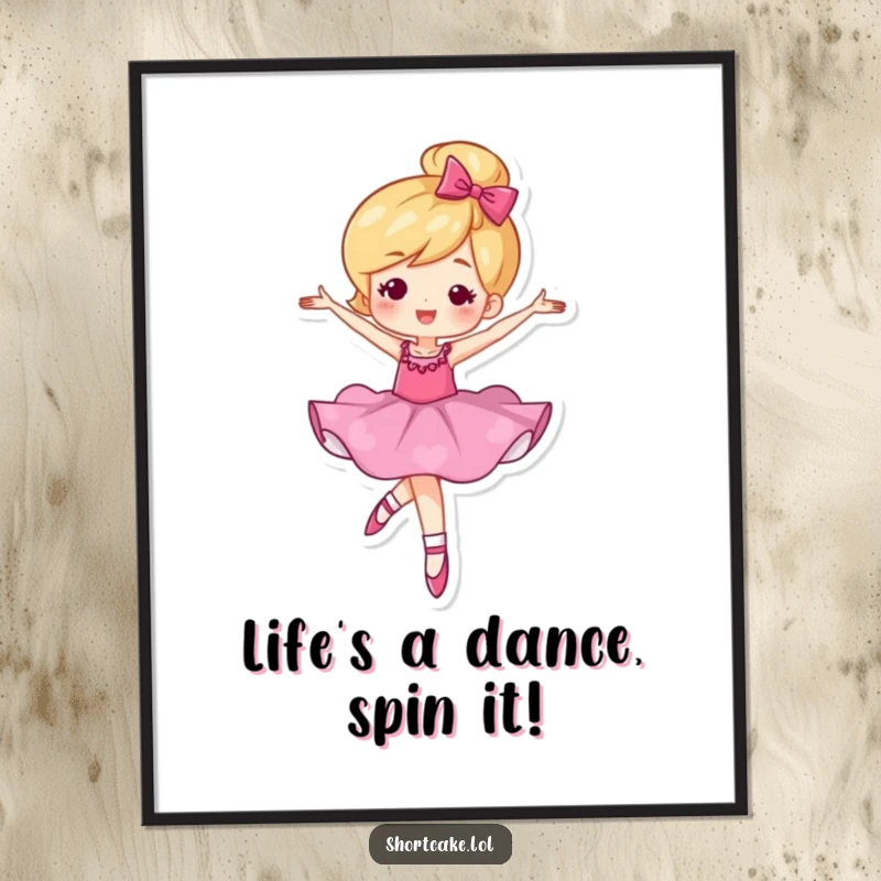 Funny Free Printable Wall Art capturing a shortcake character mid-ballet twirl, looking graceful and utterly charming.