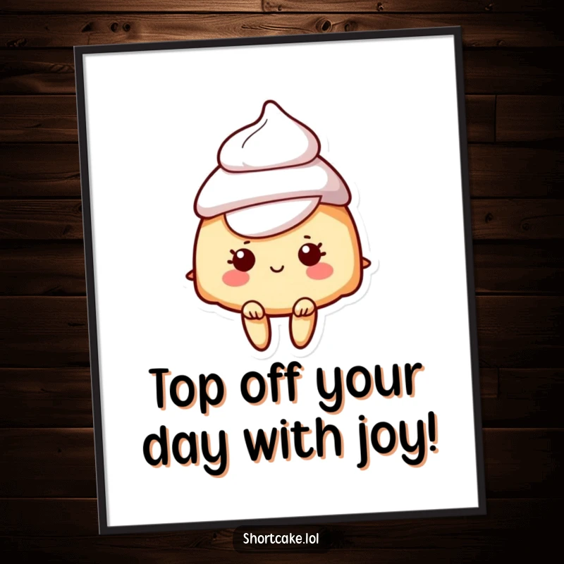Funny Free Printable Wall Art of a charming shortcake character sporting an iconic dollop of cream as its adorable hat.
