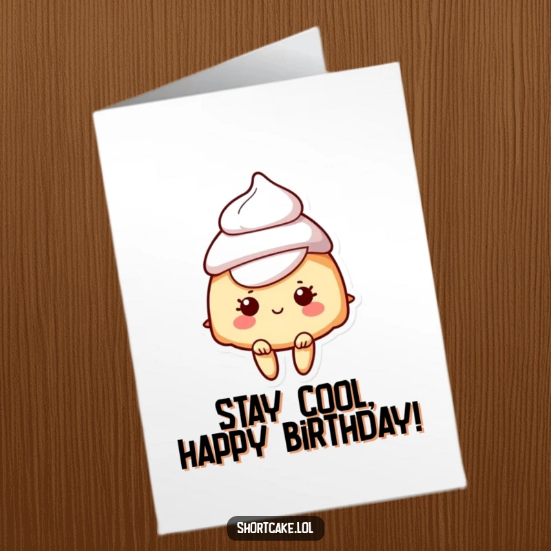 Funny Free Printable Birthday Card showcasing a shortcake character sporting a delightful dollop of cream as a jaunty hat.