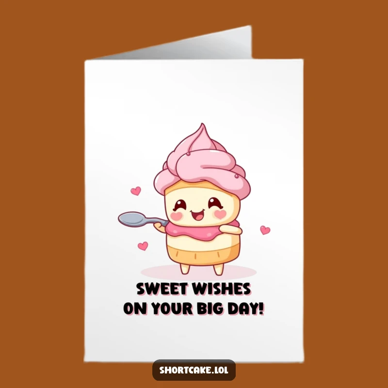 Free Printable Birthday Card: Funny Shortcake Hearts Eyes Twirling Spoon Downloadable Gift