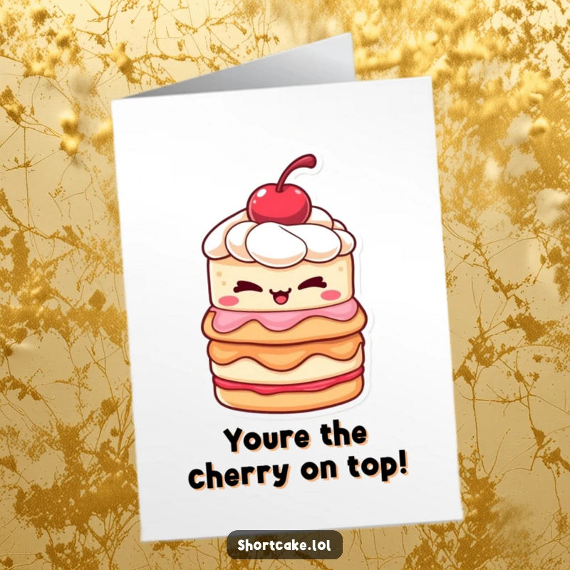 Free Printable Congratulations Card: A shortcake with a cherry on top shares a knowing wink, celebrating a big win.