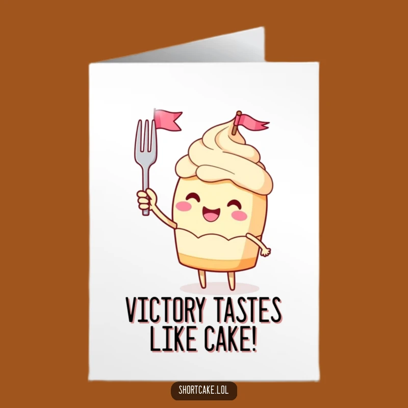 Free Printable Congrats Card: Shortcake Waving Fork Flag, Joyful, Funny Downloadable Win