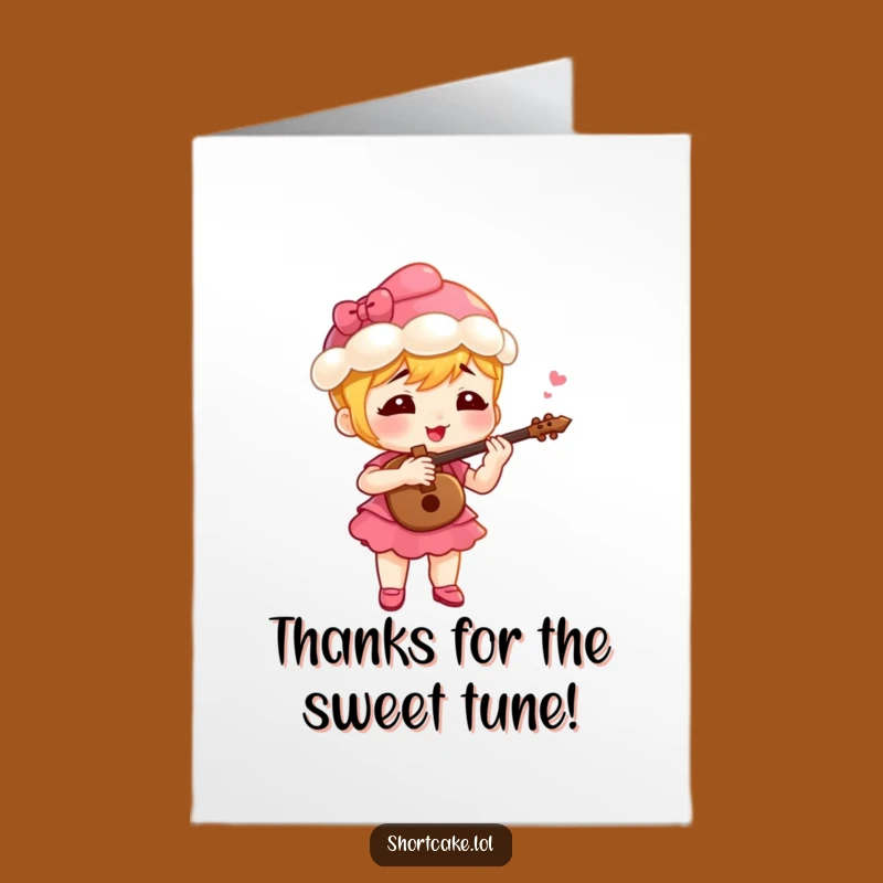 Free Printable Fife Playing Shortcake Thank You Card: Funny Dessert Downloadable Gift