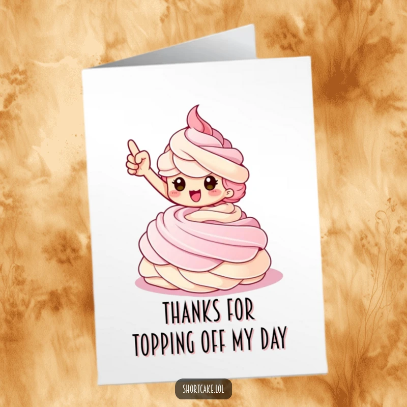 Funny Free Printable Thank You Card: Shortcake character striking a triumphant pose, a sweet and humorous way to say thank you.