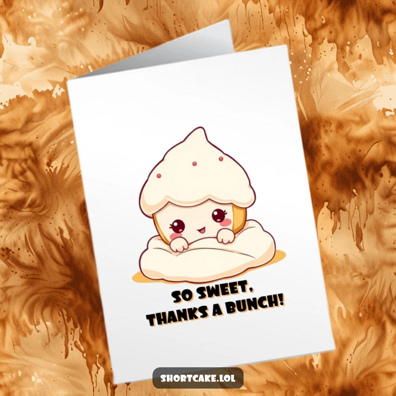 Funny Free Printable Thank You Card: Adorable shortcake character popping out of cream, making a quirky funny face.