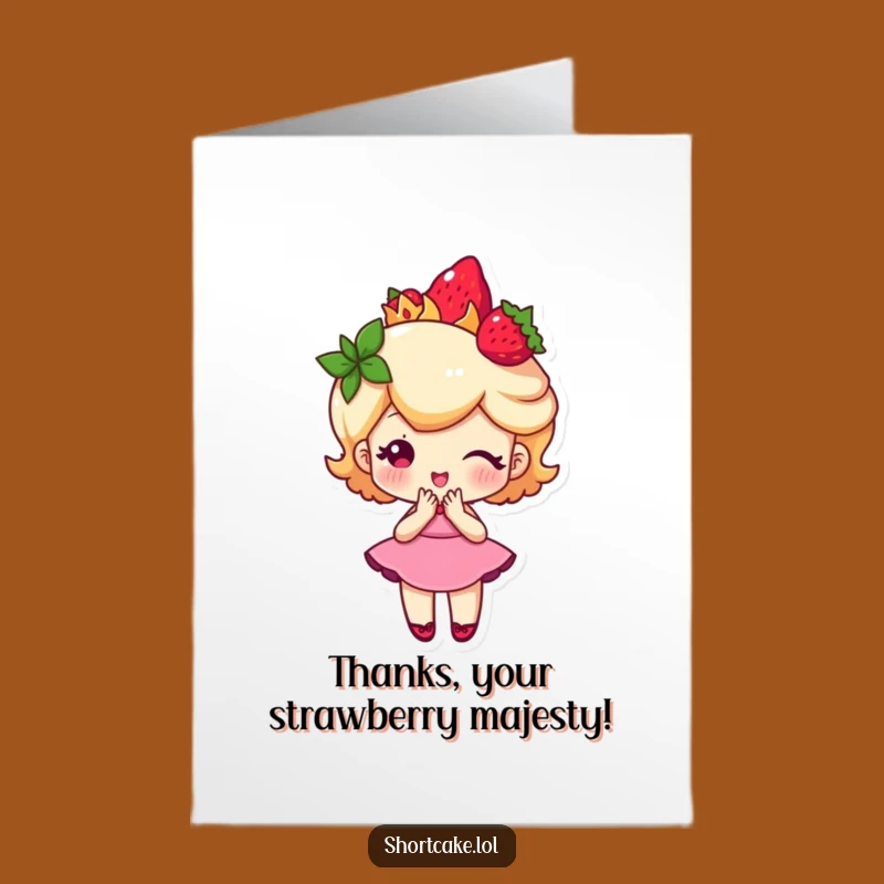 Free Printable Strawberry Crown Shortcake Thank You Card: Funny Dessert Downloadable Gift