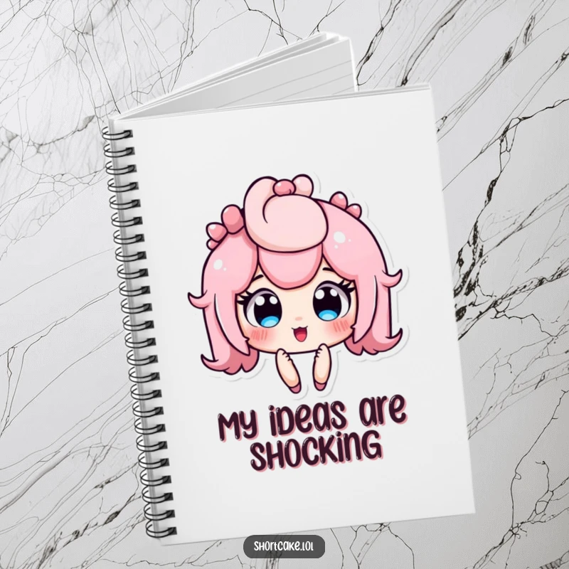 Funny shortcake notebook, cute dessert character with wide, jammy eyes, surprised expression, stationery, ideal funny gift.