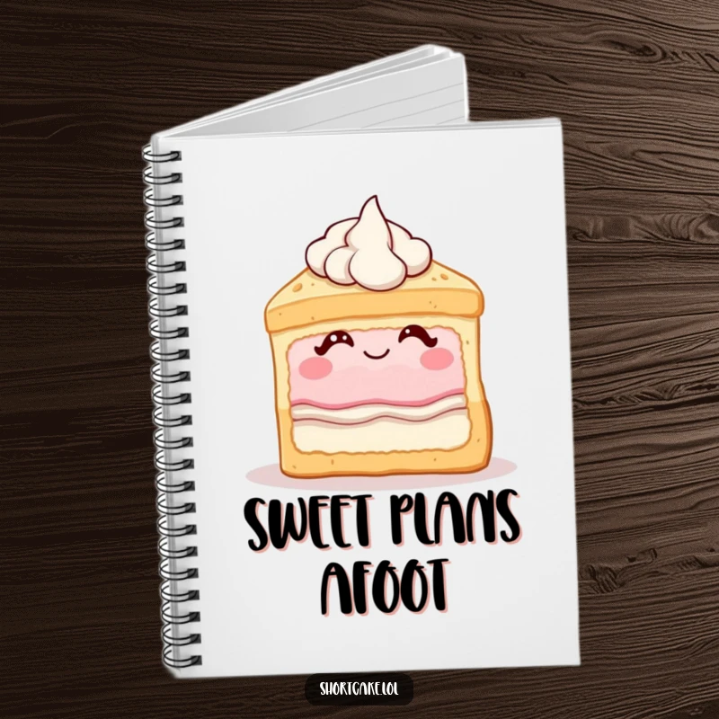 Funny shortcake notebook cover with a dessert slice winking with cream, encouraging sweet and humorous note-taking.