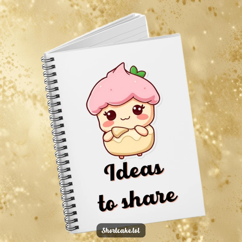 Funny notebook with a shortcake slice character offering a bite with a sweet expression, great for notes.