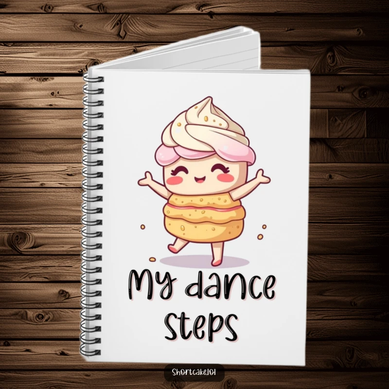 Funny kawaii shortcake character doing a silly, wobbly dance, perfect for jotting down creative thoughts and ideas. Gift idea.