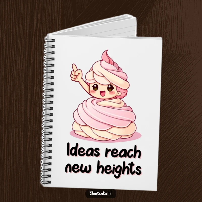 Funny Shortcake Notebook featuring a triumphant shortcake character striking a pose on a whipped cream swirl.