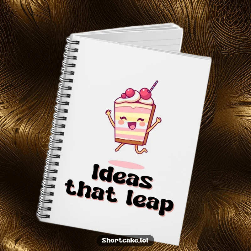 Funny Shortcake Slice Notebook featuring a character in a joyful leap, perfect for capturing notes and ideas with a sweet, funny flair.