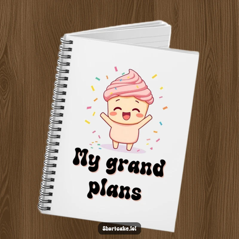 Funny shortcake doing a confetti toss notebook, a dessert character celebrating with confetti, inspiring party plans.