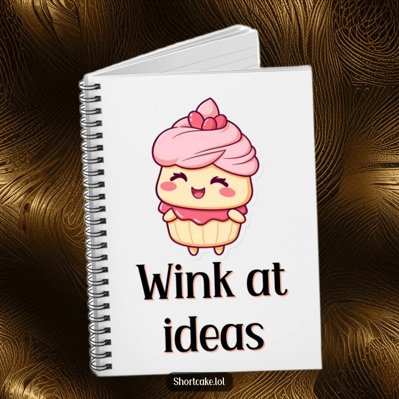 Funny notebook with a shortcake character giving a playful wink, ideal for taking notes and inspiring creative, humorous thoughts.