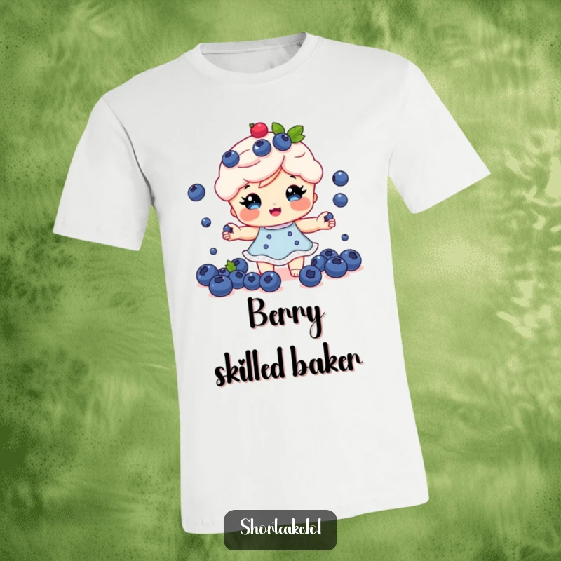 Funny Shortcake T-Shirt: A shortcake character skillfully juggling tiny blueberries, perfect for bakers and dessert fans.